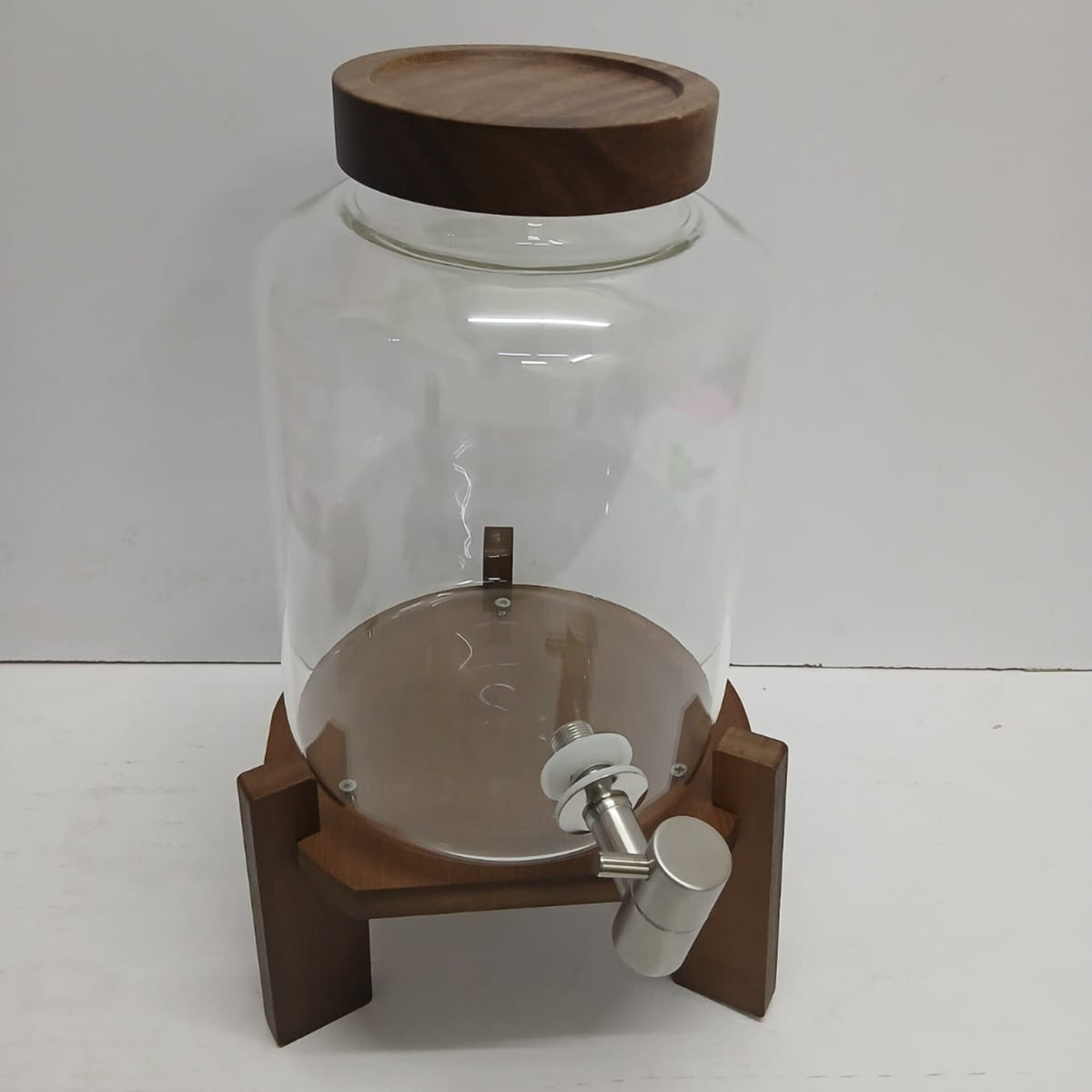 Glass Juice and Beverage Dispenser With Bamboo Stand
