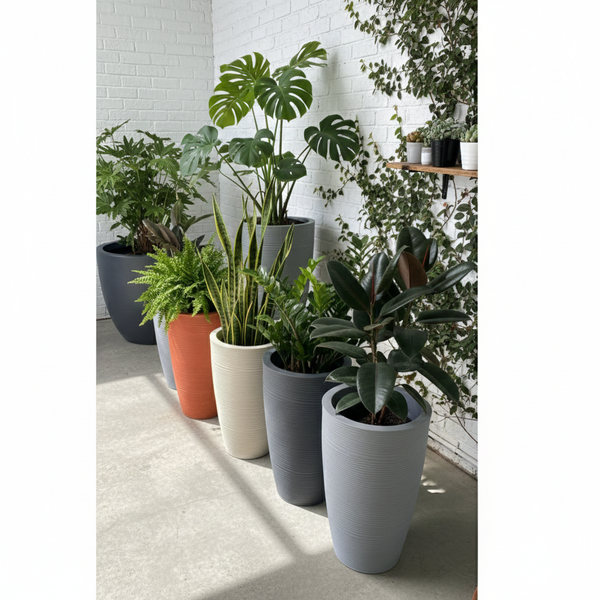 Ribbed Decorative Planters Heavy Plastic