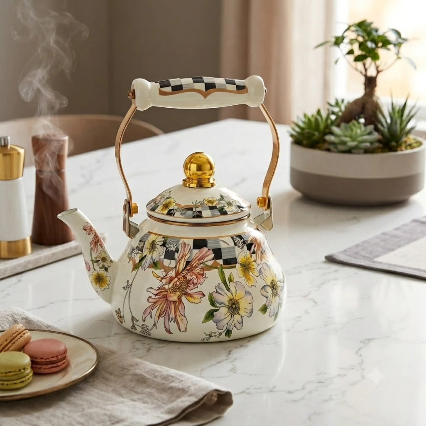 1.5L Floral Enamel Tea Kettle Gha