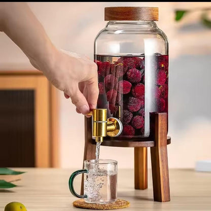 Glass Juice and Beverage Dispenser With Bamboo Stand