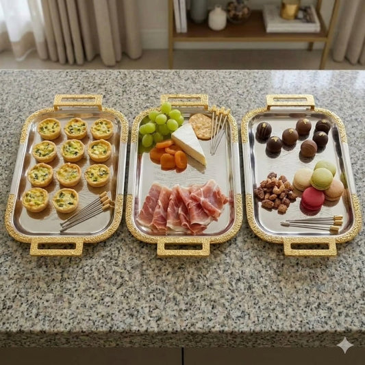 3Pcs Stainless Steel Serving Tray Set