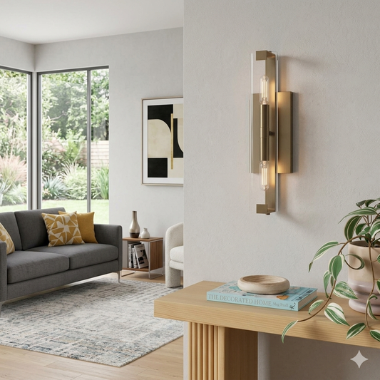 Bronze and Glass Tube Wall Sconce Lamp
