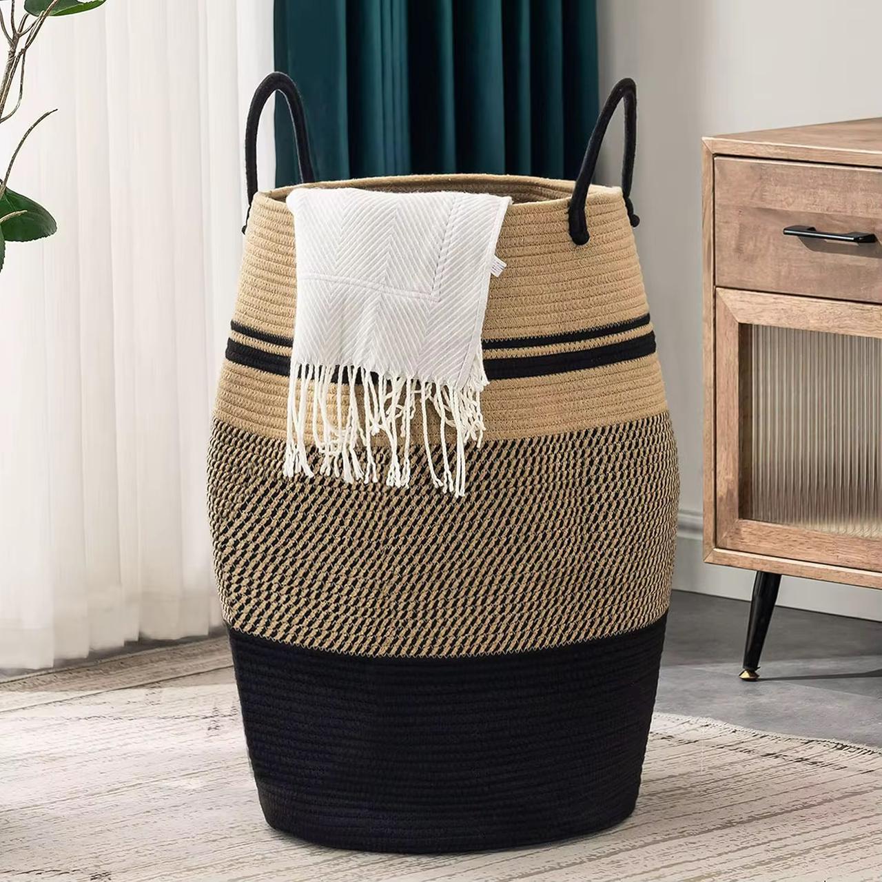 65L Cotton Rope Woven Basket with Extended Handles
