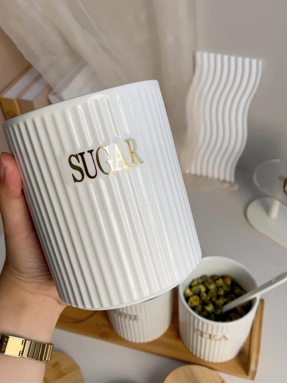 3 pcs ribbed tea,coffee,sugar canister
