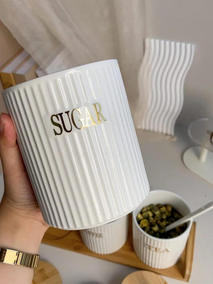 3 pcs ribbed tea,coffee,sugar canister
