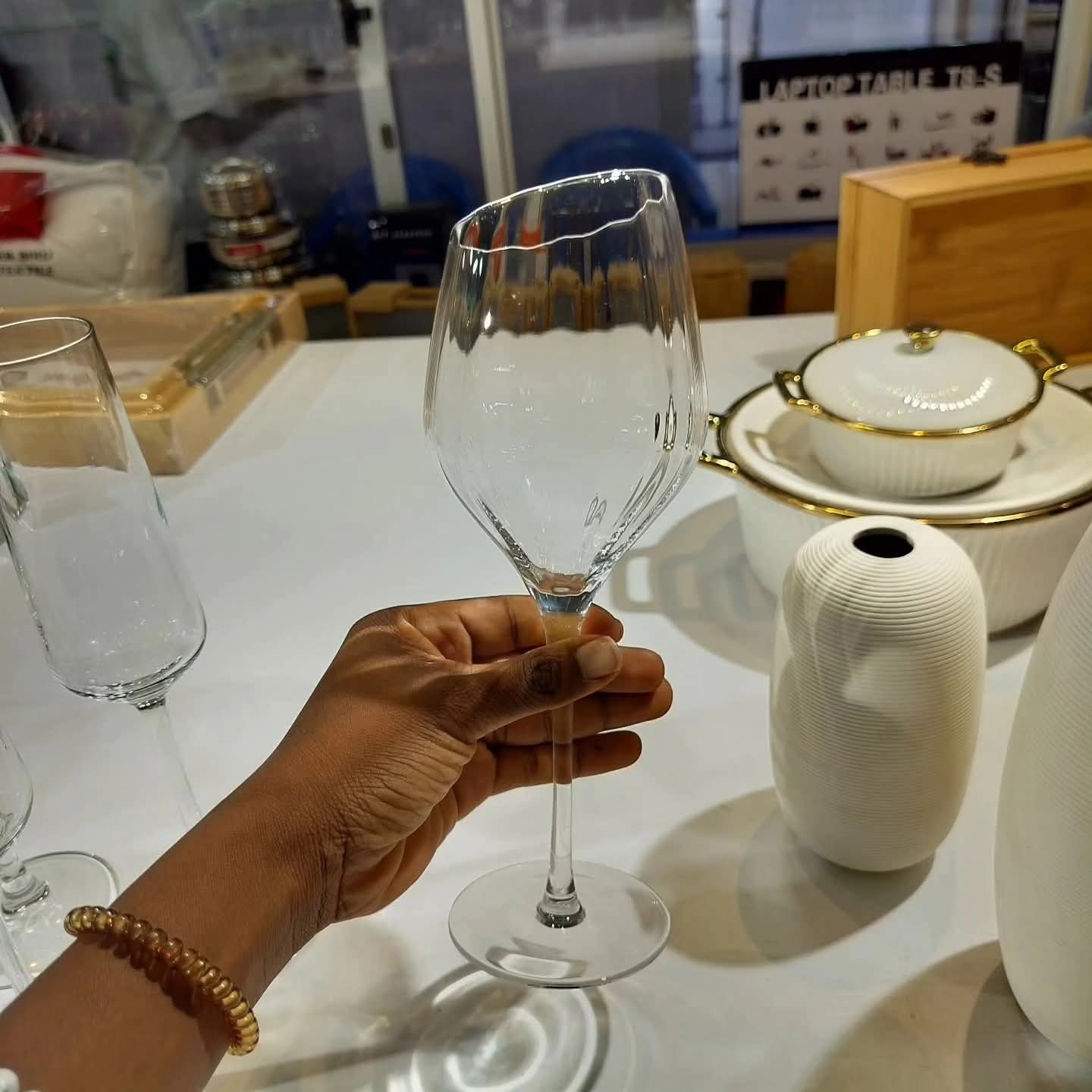 6Pc Slanted ribbed wine glasses