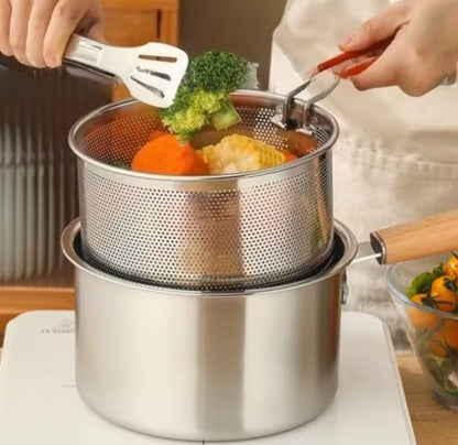 Stainless Steel 2 in 1 Deep Frying and Milk Pot with Strainer Basket