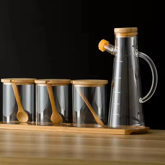 4pcs oil jar set with bamboo stand