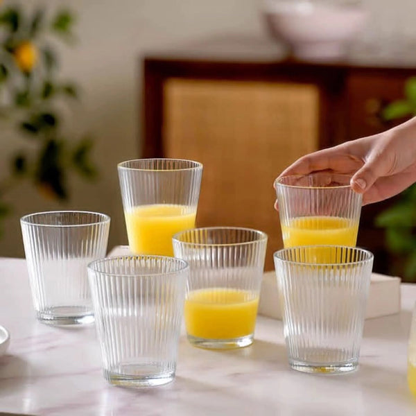 Set of 6 Short Ribbed Glass Tumblers