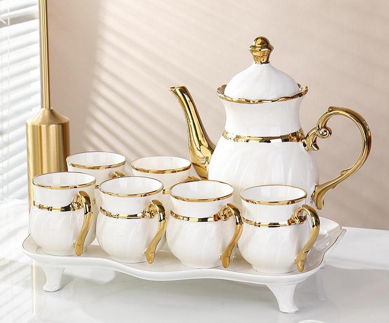 8Pcs Ceramic Tea Set with Tray