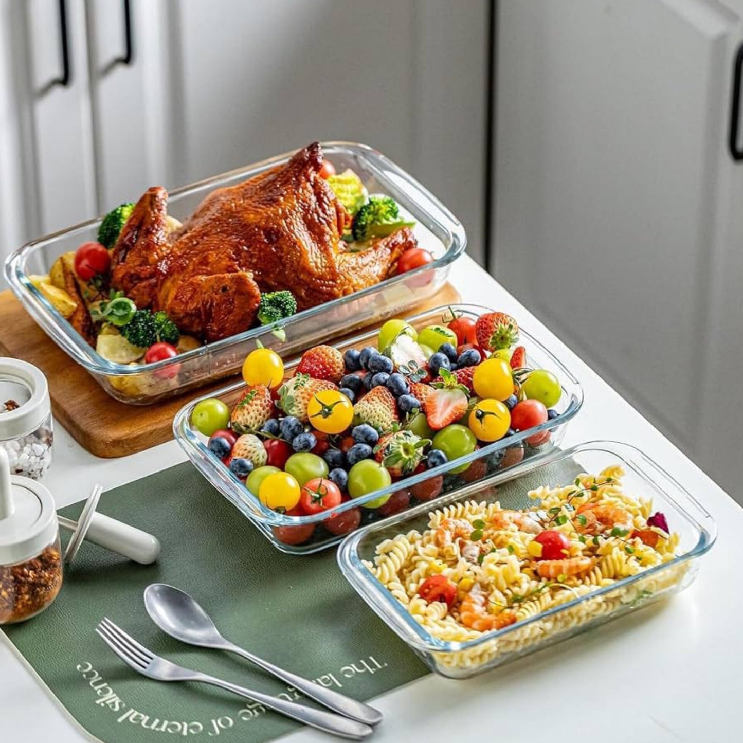 3Pcs Borosilicate Glass Baking  Storage Dish Set