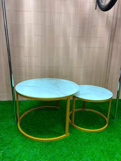 2 in 1 Glass Marble Nesting Coffee Table