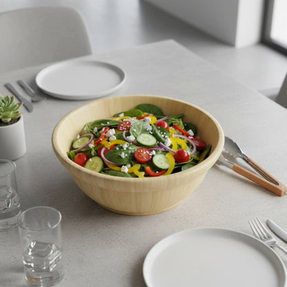 Round bamboo salad bowl