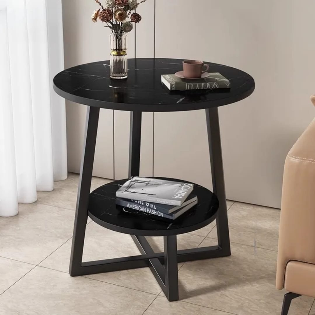 Double Layer Wooden Side Table with Metallic Legs