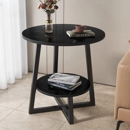 Double Layer Wooden Side Table with Metallic Legs