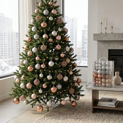 100 Piece Rose Gold and Silver Christmas Tree Decor Ball Set