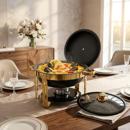 6L Black and Gold Round Stainless Steel Chaffing Dish