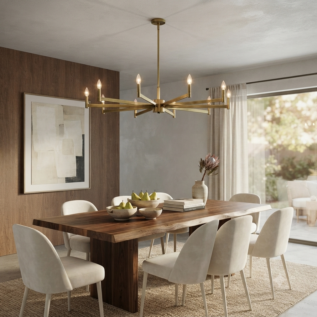 10 Candle  Brass Starburst Ceiling Pendant With Bulbs