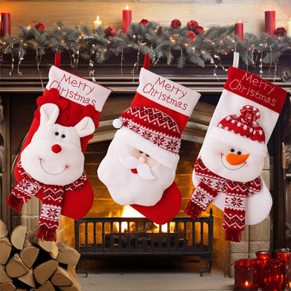 Large Santa Snowman Elk  Knitted Christmas Fireplace Socks