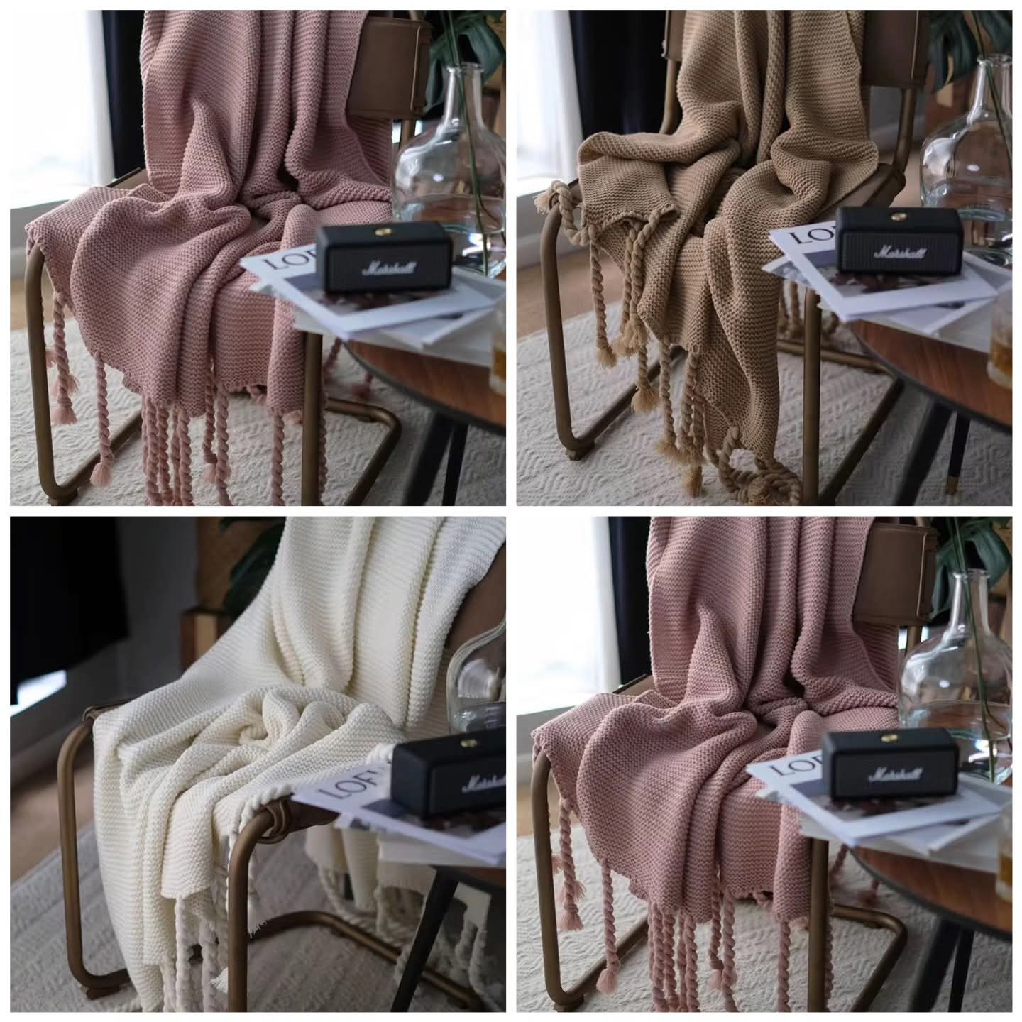Knitted Tassel Throw Blanket