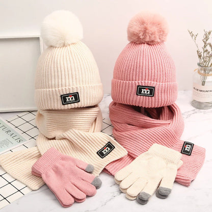 3 in 1 Winter Kids Beanie Hat  Scarf  and Gloves Set