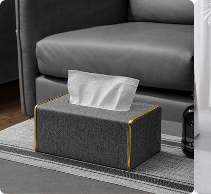 Leather gold tissue box