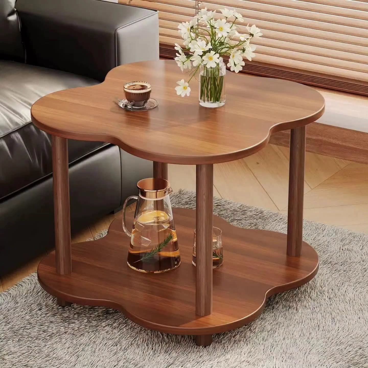 Wooden Flower Walnut Side Table Gha