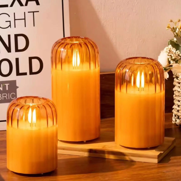 3 Piece Gold Glass LED Lighting Candle Set