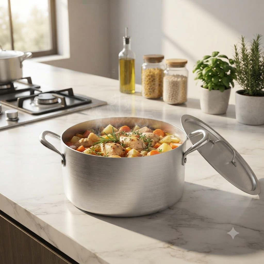 Pardini Aluminium Deep Casserole Stock Pot  Pan with 2 Handles and Lid