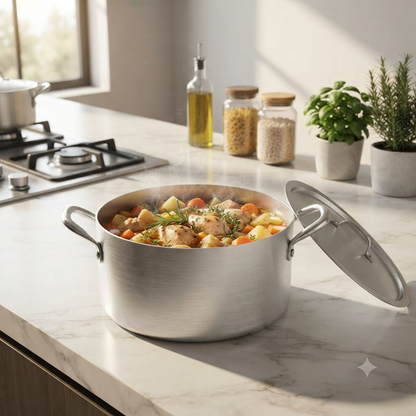 Pardini Aluminium Deep Casserole Stock Pot  Pan with 2 Handles and Lid
