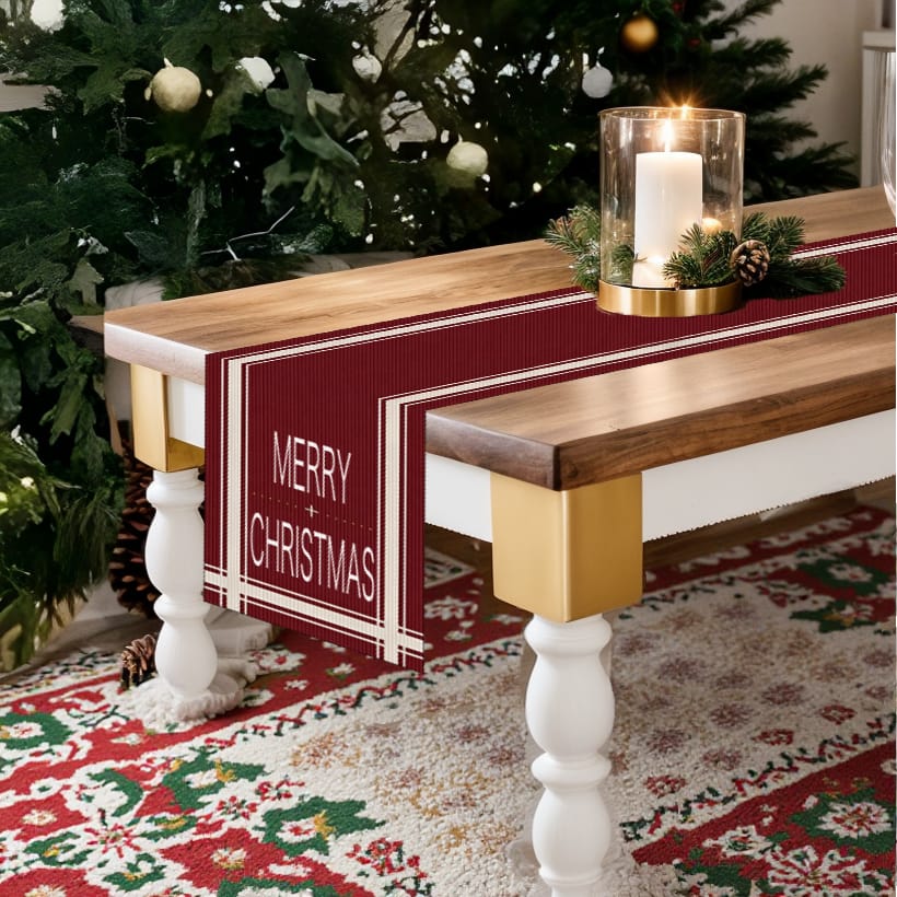 Merry Christmas Linen Table Runner
