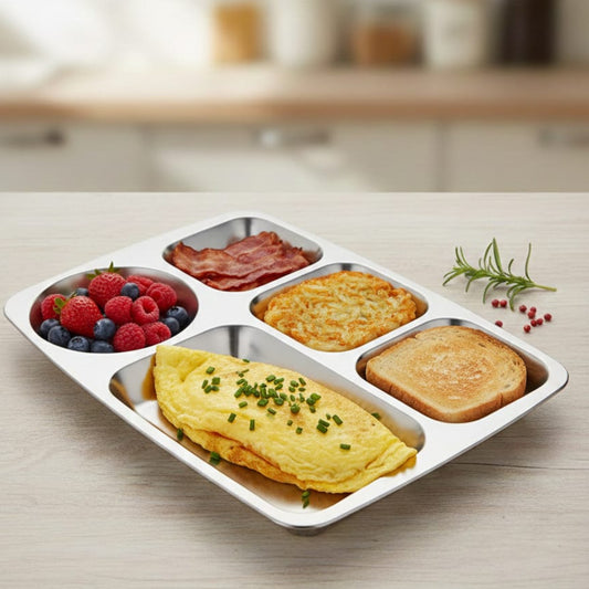 5 Section Stainless Steel Partitioned Plate