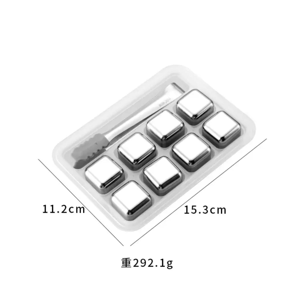 8 Stainless steel reusable ice cubes with tong