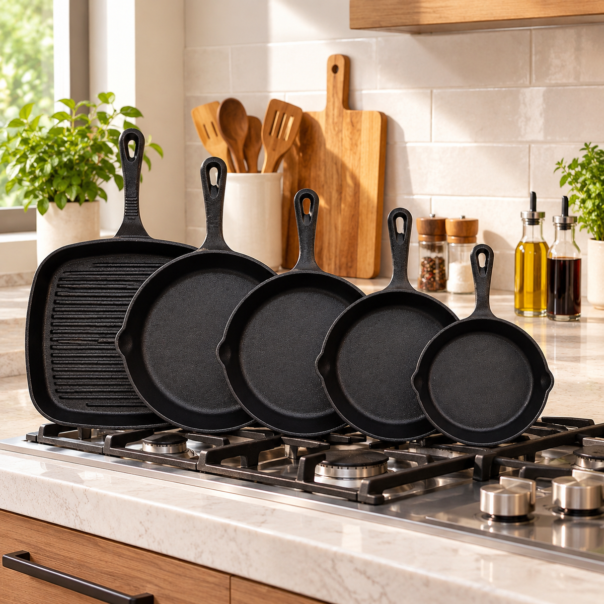 5pcs Cast Iron Skillet Set And steak pan