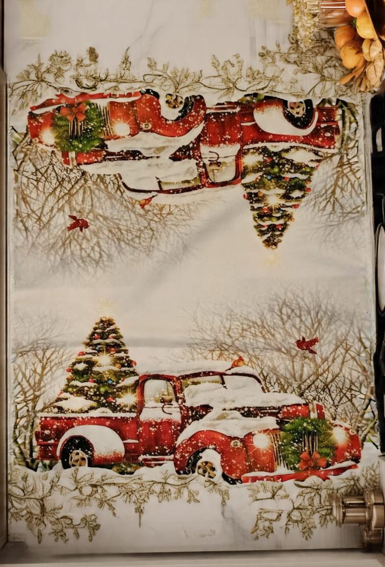 3Pc Christmas Vintage Red Truck Kitchen Towel