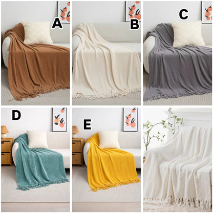 Knit Throw Blanket with Tassels