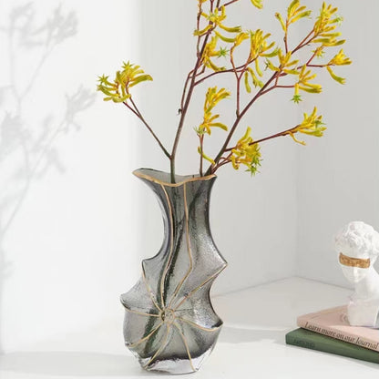 Sculpted Golden Glass Flower Vase