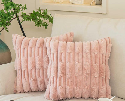 Ribbed plush fur throw pillow covers