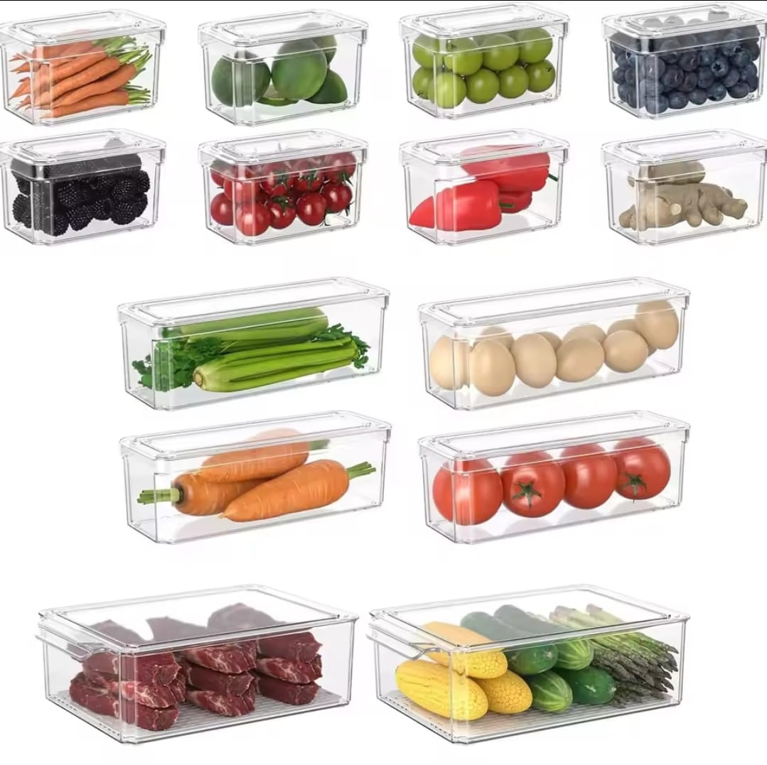 Free stackable acrylic fridge organizer bins with lids