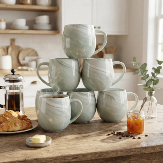 6Pcs Pot Shaped Marble Ceramic Mugs