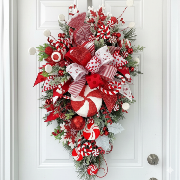 Candy Cane Christmas Door Wreath