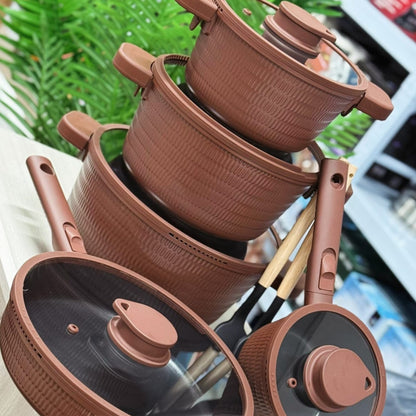 14Pcs Brown Rattan Cookware Set