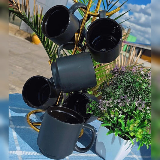 6pc black ceramic mugs