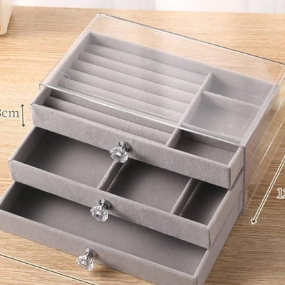 Transparent Acrylic Jewelry Organizer Box with Flannel Lining
