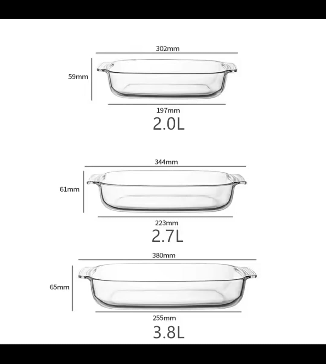 3Pcs glass baking tins