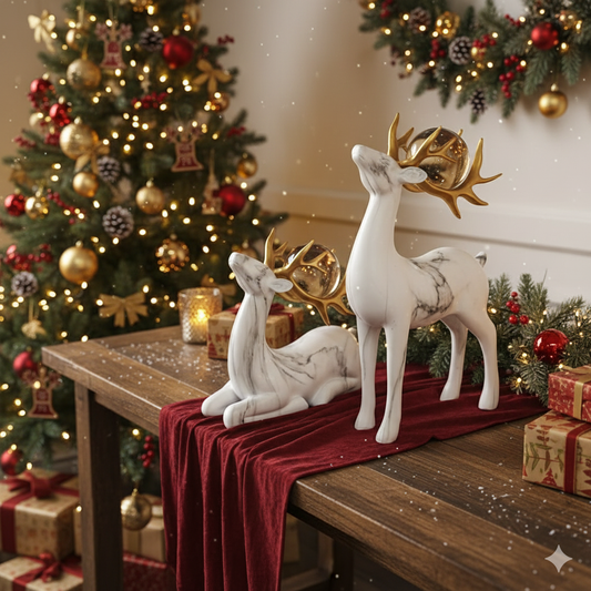 Set of 2 Marble-Pattern Reindeer Decor
White & Gold Reindeer Christmas Figurines
Holiday Deer Duo (Marble Look)