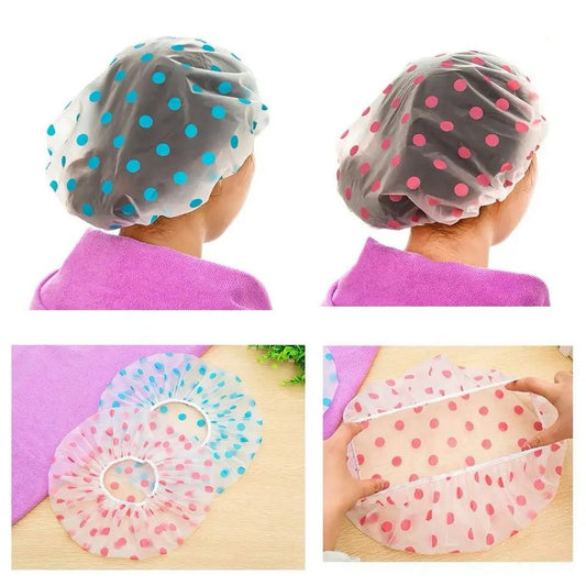 6-Piece Waterproof Reusable Polka Dot Shower Cap Set Gha