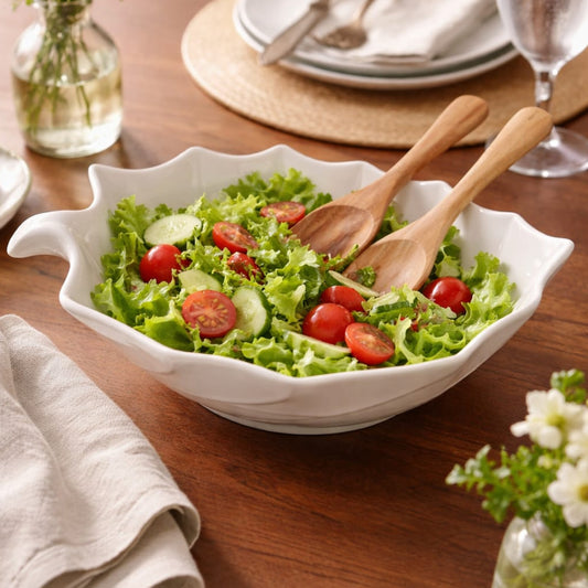 White Ceramic Leaf Shaped Serving Bowl