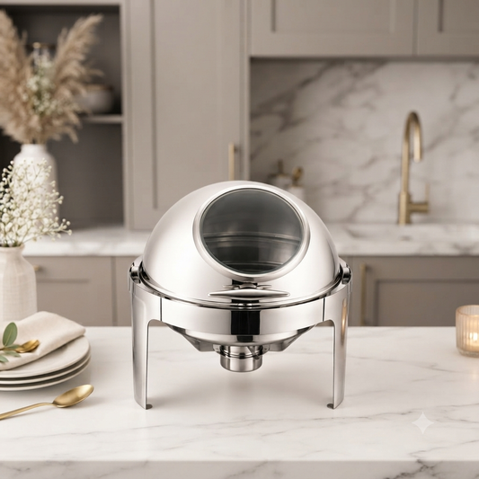 6.0 Ltr Round Rolltop Chafing Dish with Glass Window