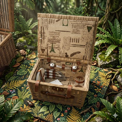 Woven Willow Picnic Basket Set with Two People Dining Ware